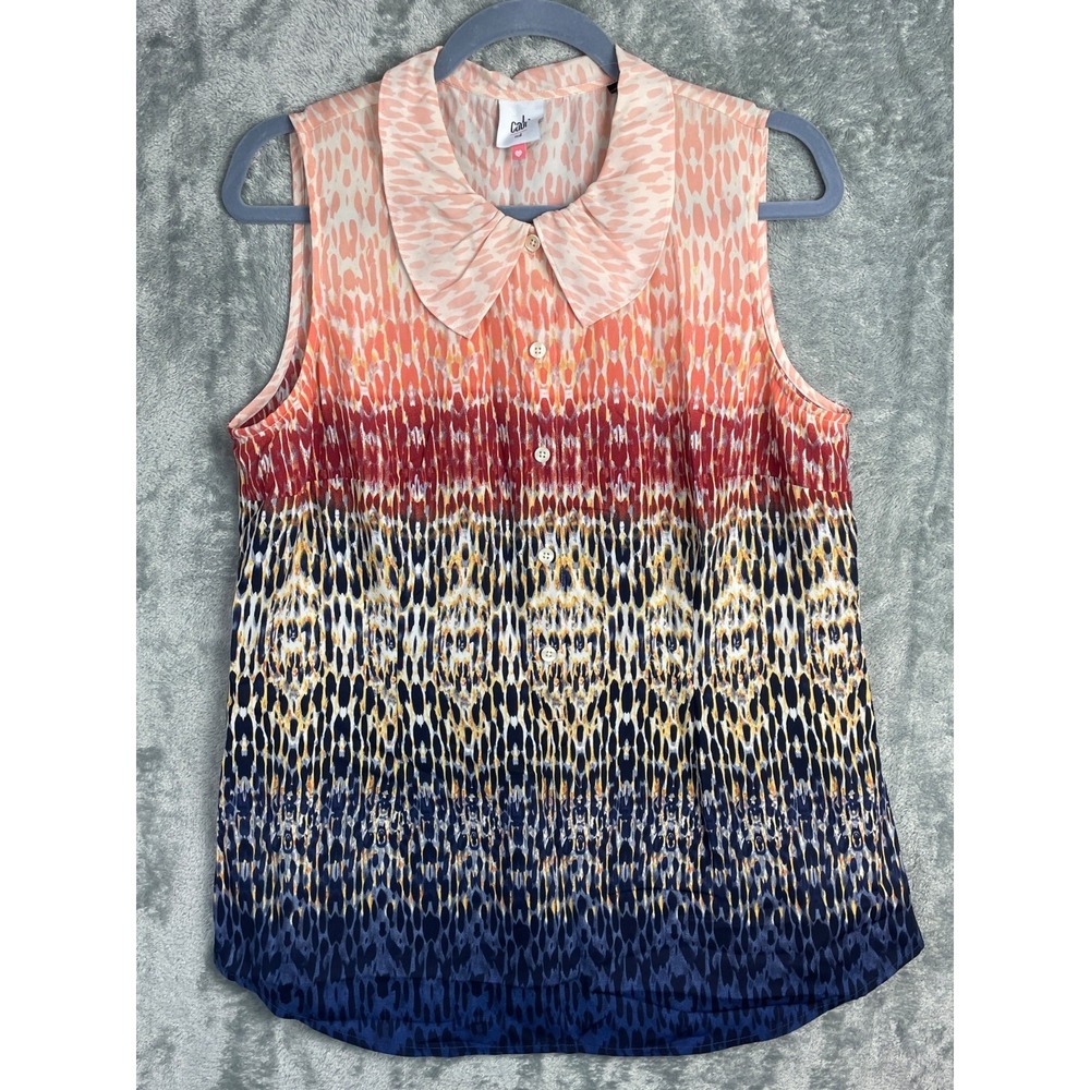 CABI Top Womens M Colorful Watercolor Peter Pan Collar Popover Art to Wear Shirt